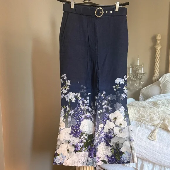 Zimmermann Navy Floral Pants with Belt